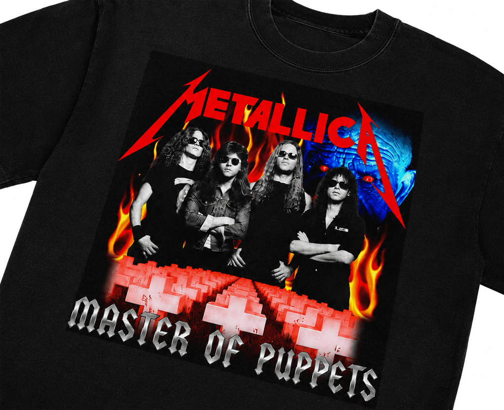 Metallica Unisex Oversized Graphic T-Shirt Infernal Red Graveyard Design Detail