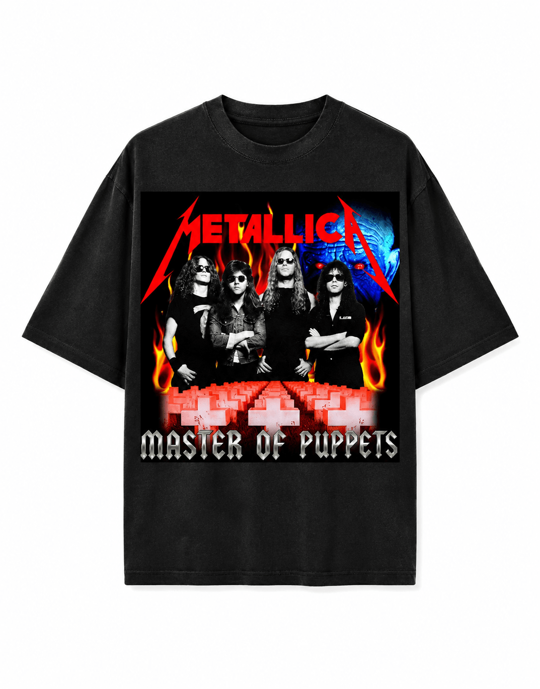 Metallica Unisex Oversized Graphic T-Shirt Infernal Red Graveyard Design Front 