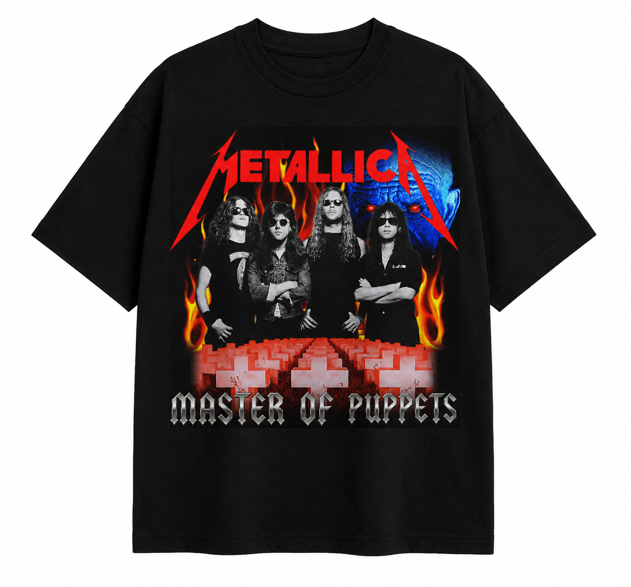 Metallica Unisex Oversized Graphic T-Shirt Infernal Red Graveyard Design Front 