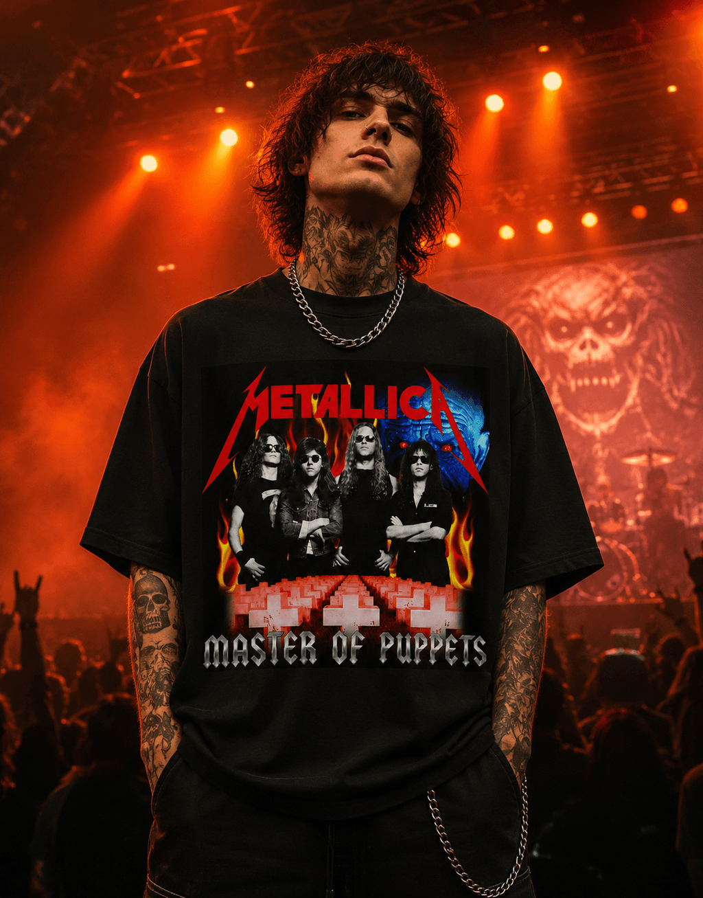 Metallica Unisex Oversized Graphic T-Shirt Infernal Red Graveyard Design Lifestyle