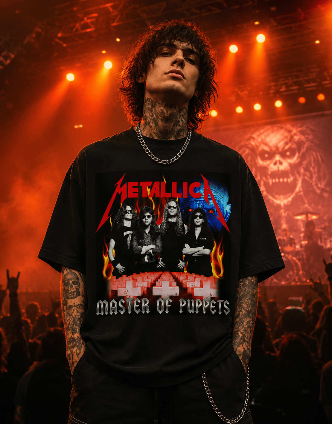 Metallica Unisex Oversized Graphic T-Shirt Infernal Red Graveyard Design Lifestyle