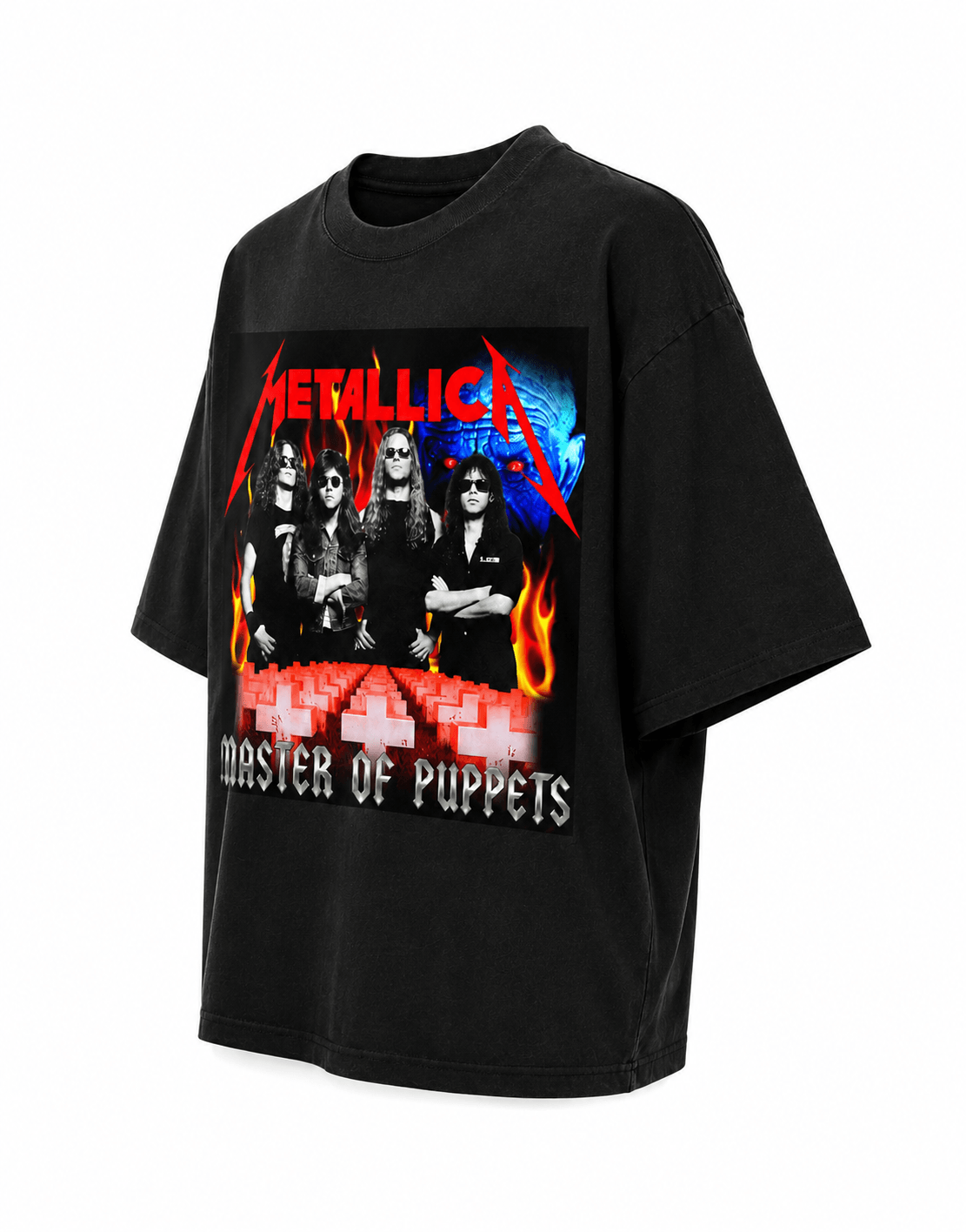 Metallica Unisex Oversized Graphic T-Shirt Infernal Red Graveyard Design Side