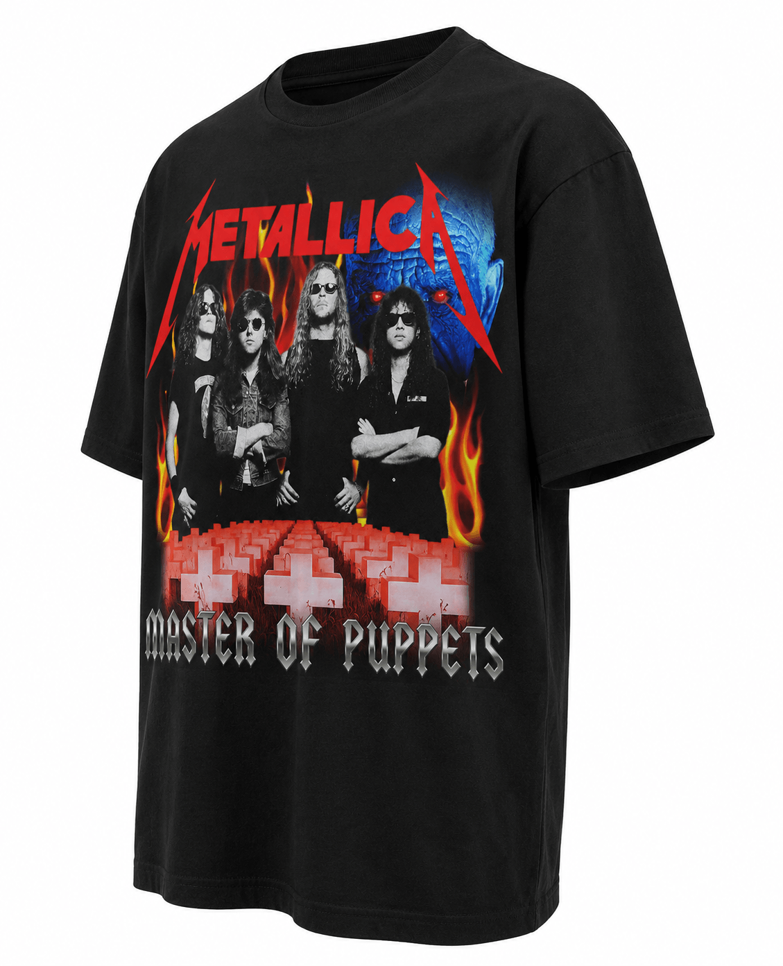Metallica Unisex Oversized Graphic T-Shirt Infernal Red Graveyard Design Side