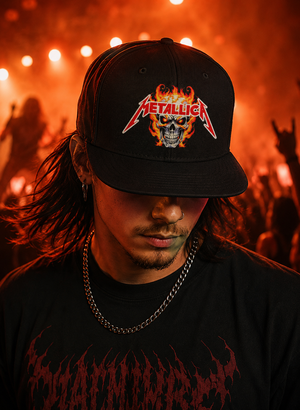 Metallica Unisex Snapback Cap With Red Lightning Bolts Design