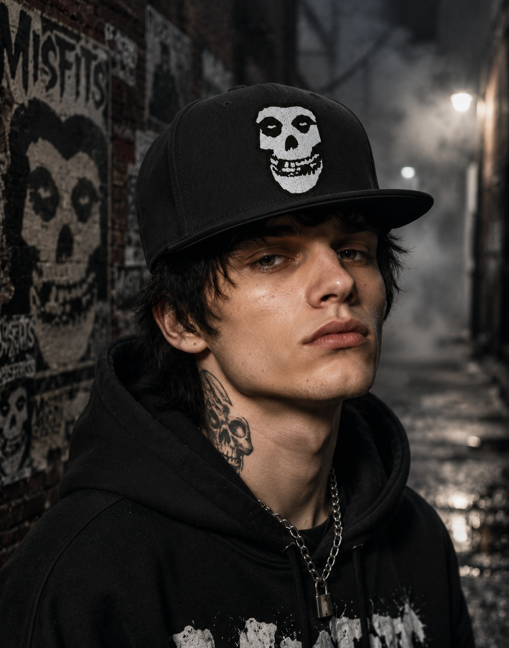 Misfits Unisex Snapback Cap With Bone White Classic Fiends Skull Design 
