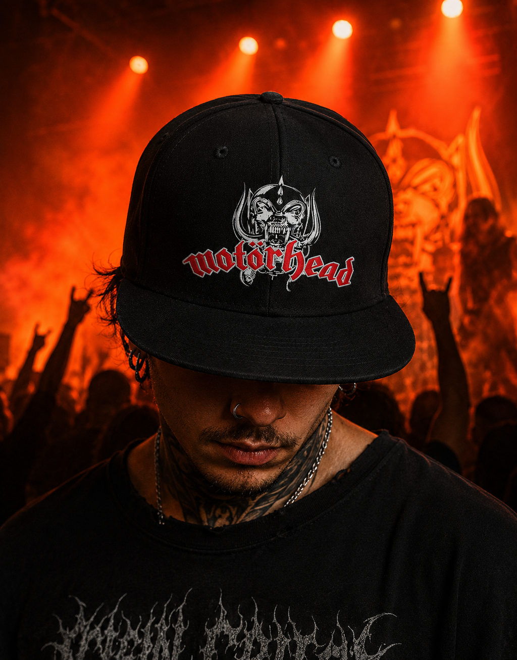 Motordeath Unisex Snapback Cap With Blood Red Warpig Emblem Design 
