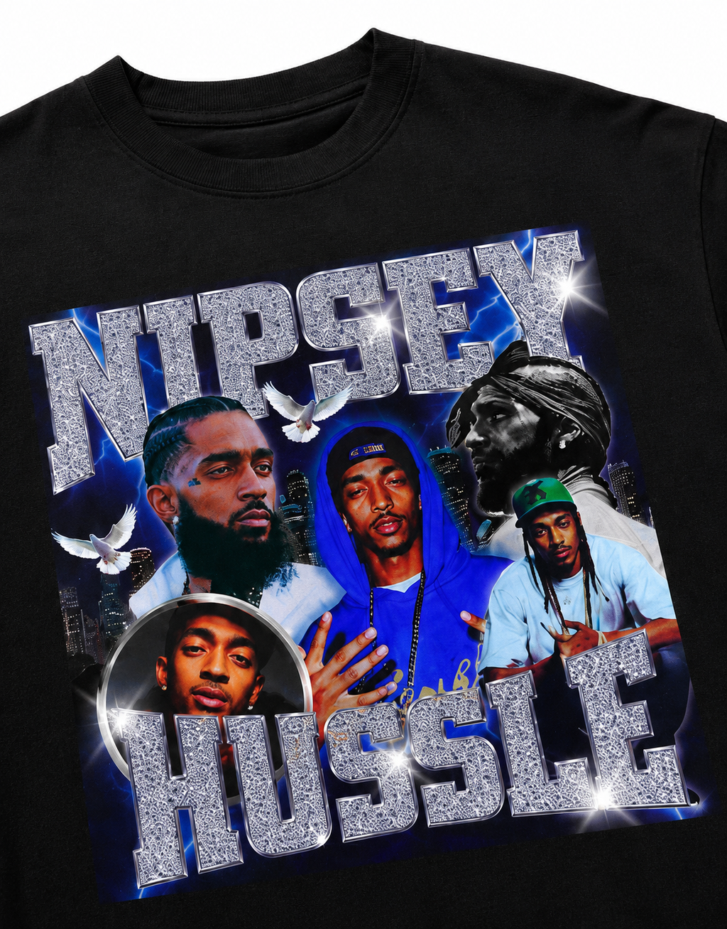 Nipsey Hustle Unisex Oversized Graphic T-Shirt With Iced Blue Memorial Collage Design 