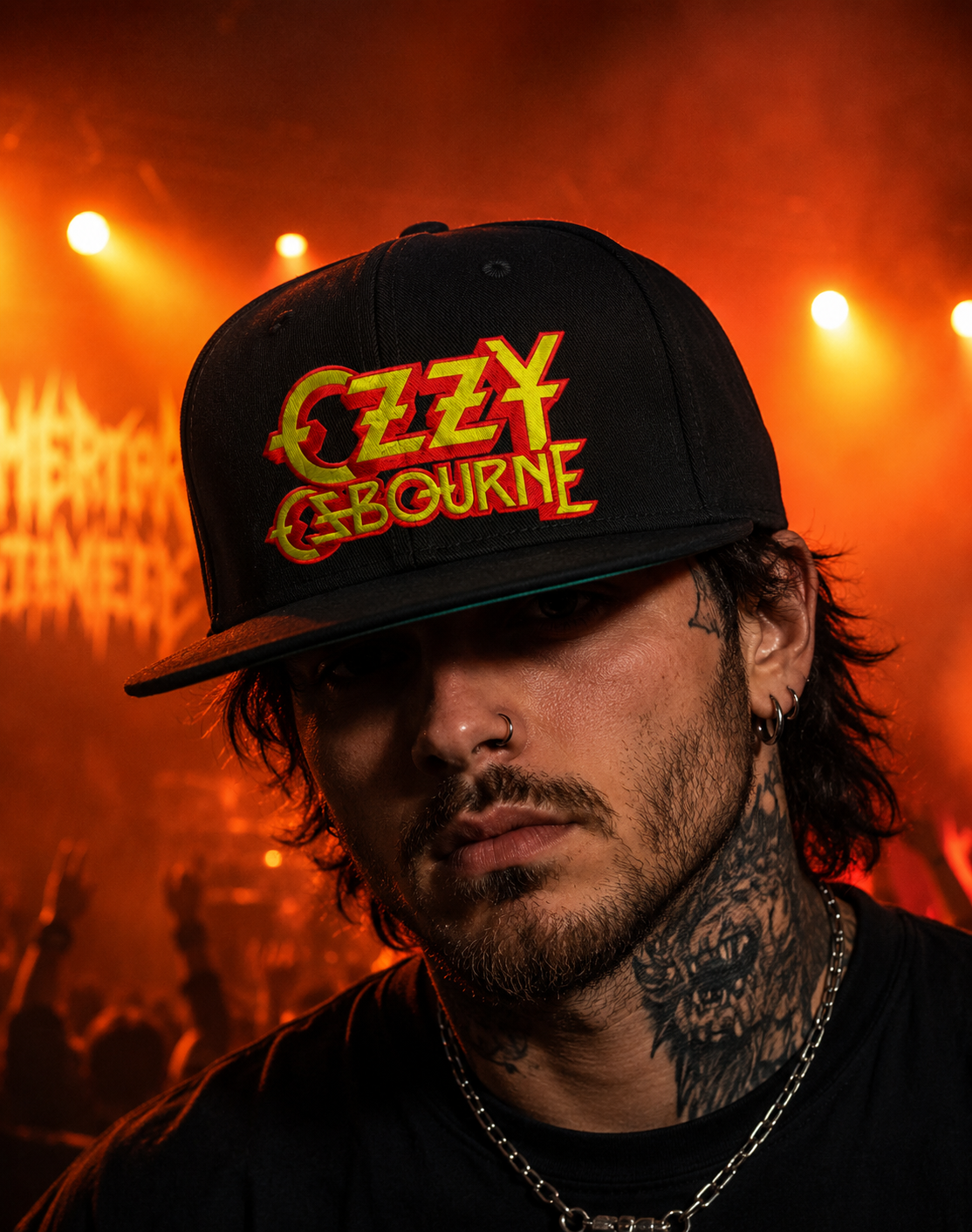 Ozzy Osbourne Unisex Snapback Cap With Burning Yellow Sharp Gothic Lettering Design