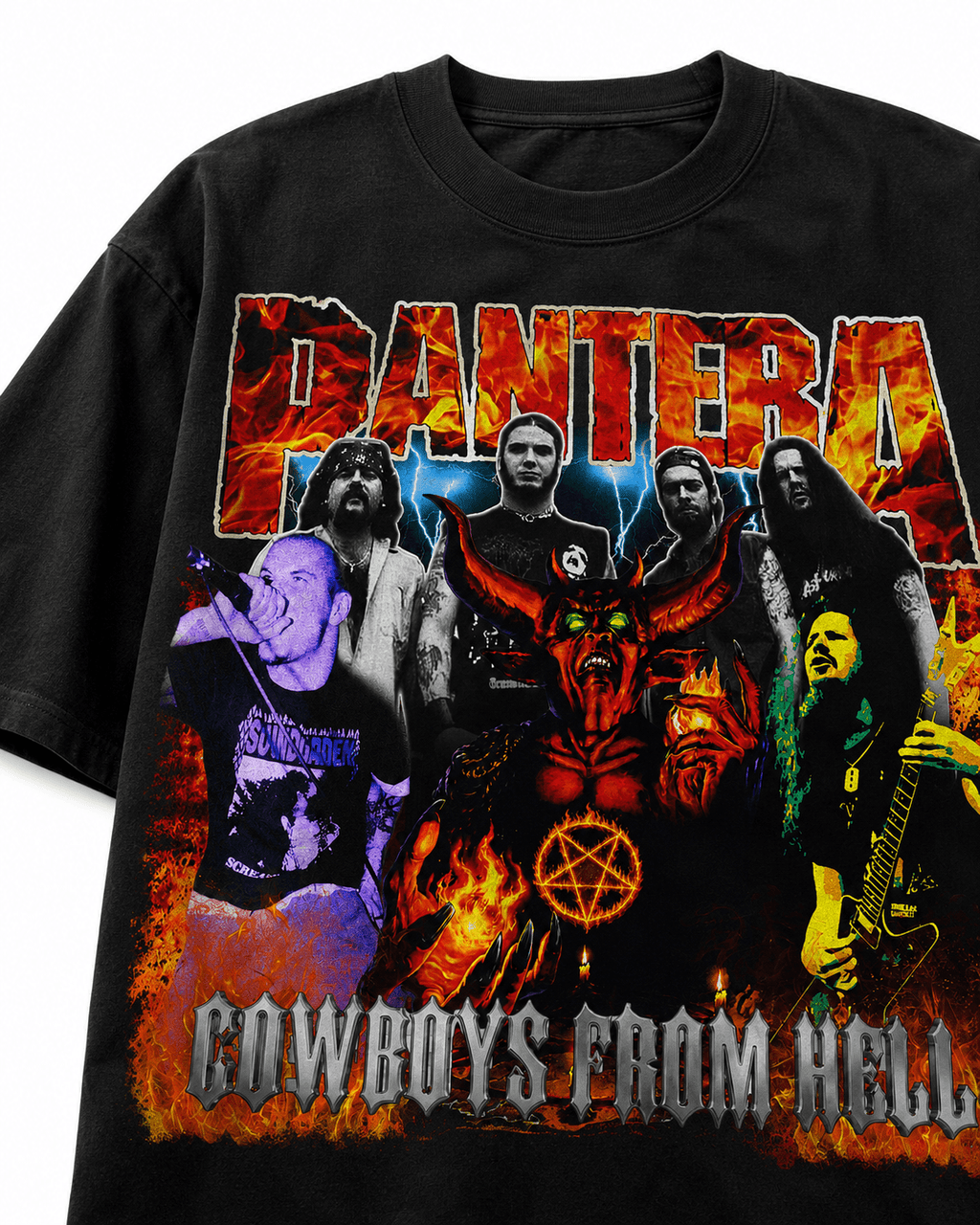 Pantera Unisez Oversized Graphic T-Shirt Infernal Red Band Collage Chaos Design Close Up