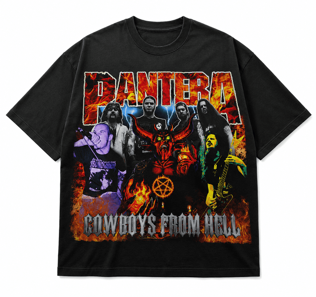 Pantera Unisez Oversized Graphic T-Shirt Infernal Red Band Collage Chaos Design Front 