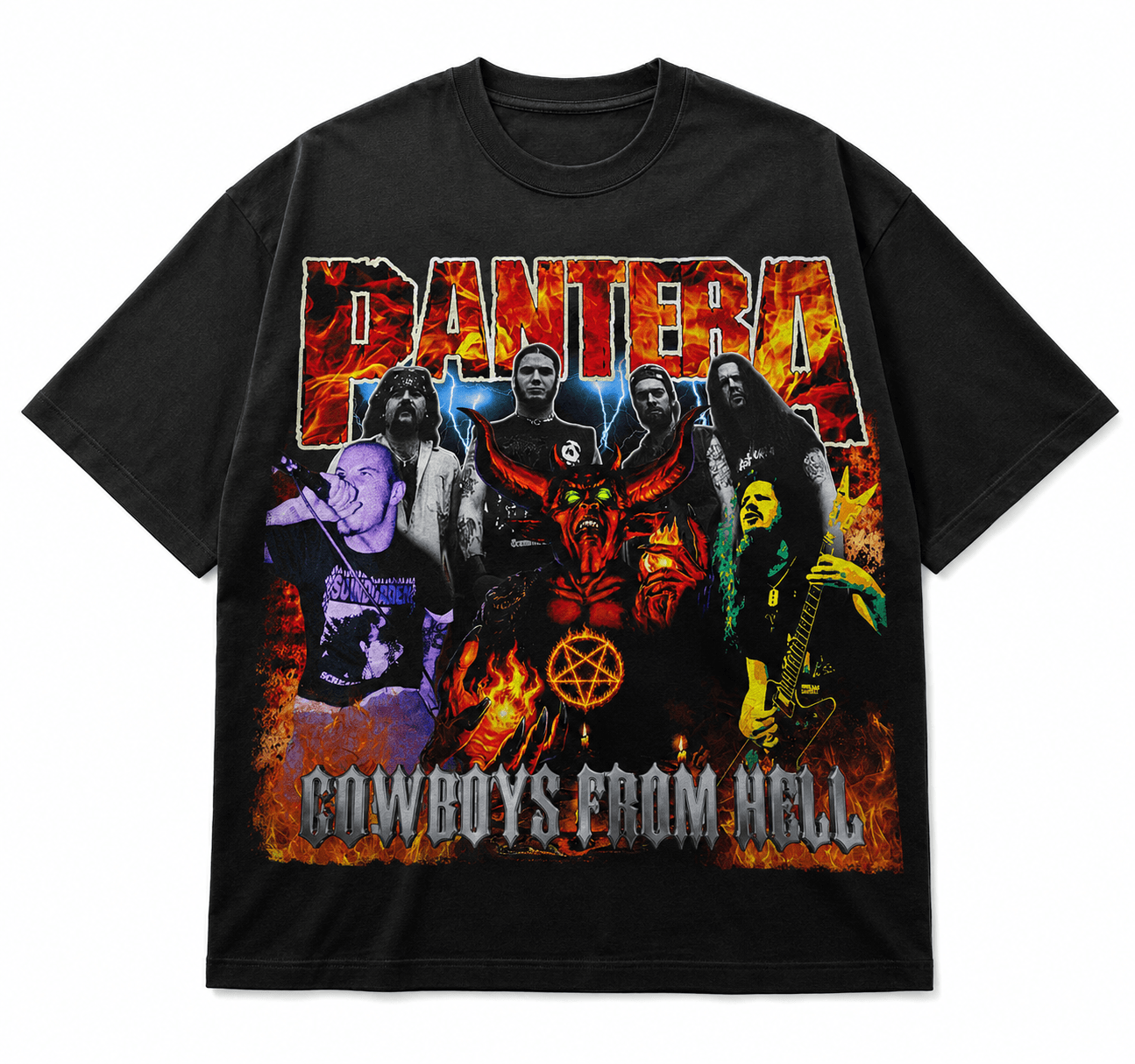 Pantera Unisez Oversized Graphic T-Shirt Infernal Red Band Collage Chaos Design Front 