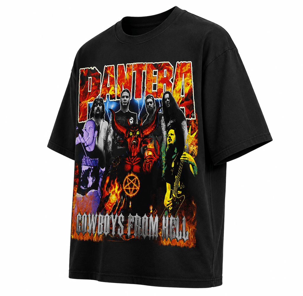 Pantera Unisez Oversized Graphic T-Shirt Infernal Red Band Collage Chaos Design SIde