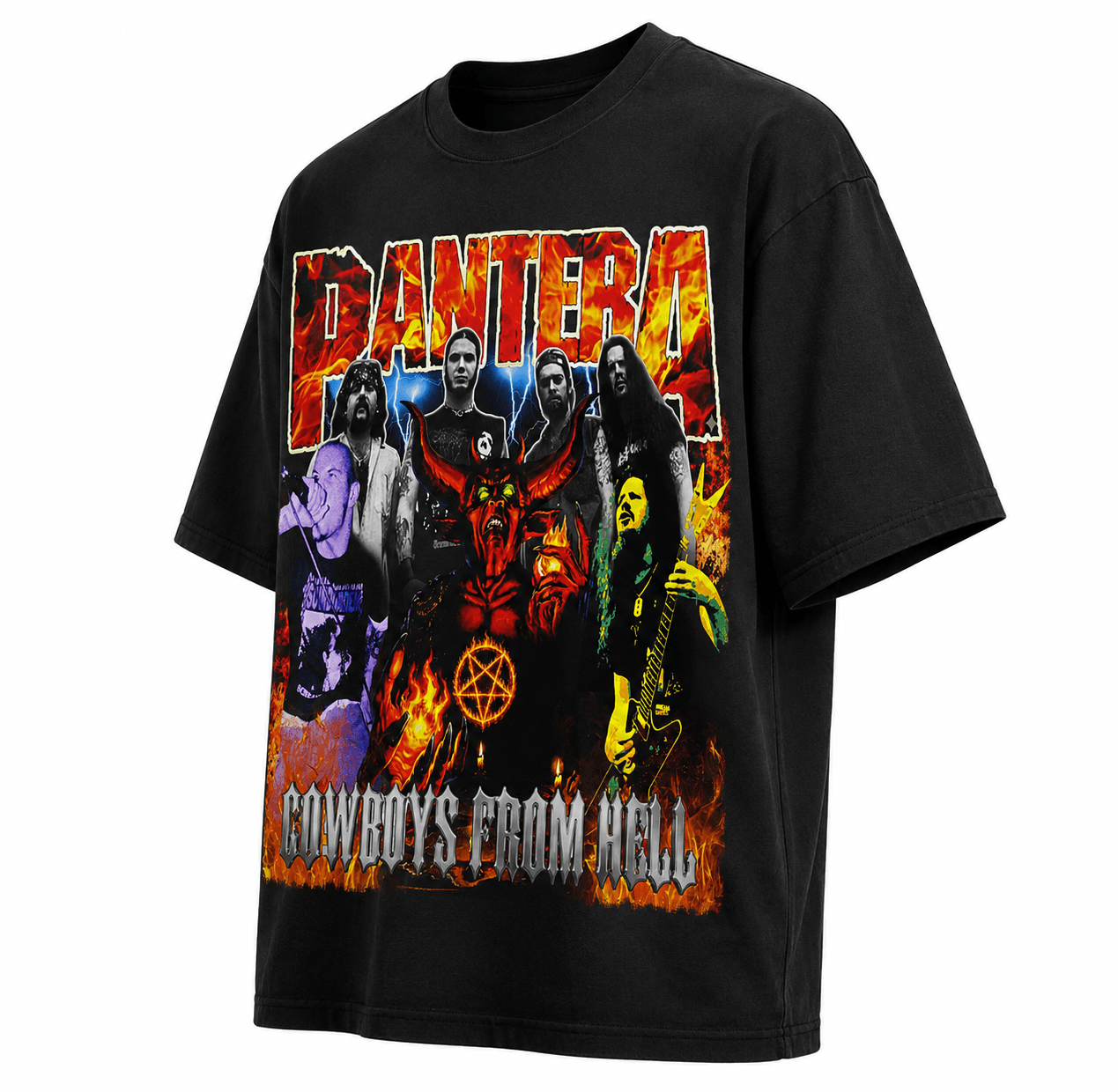 Pantera Unisez Oversized Graphic T-Shirt Infernal Red Band Collage Chaos Design SIde