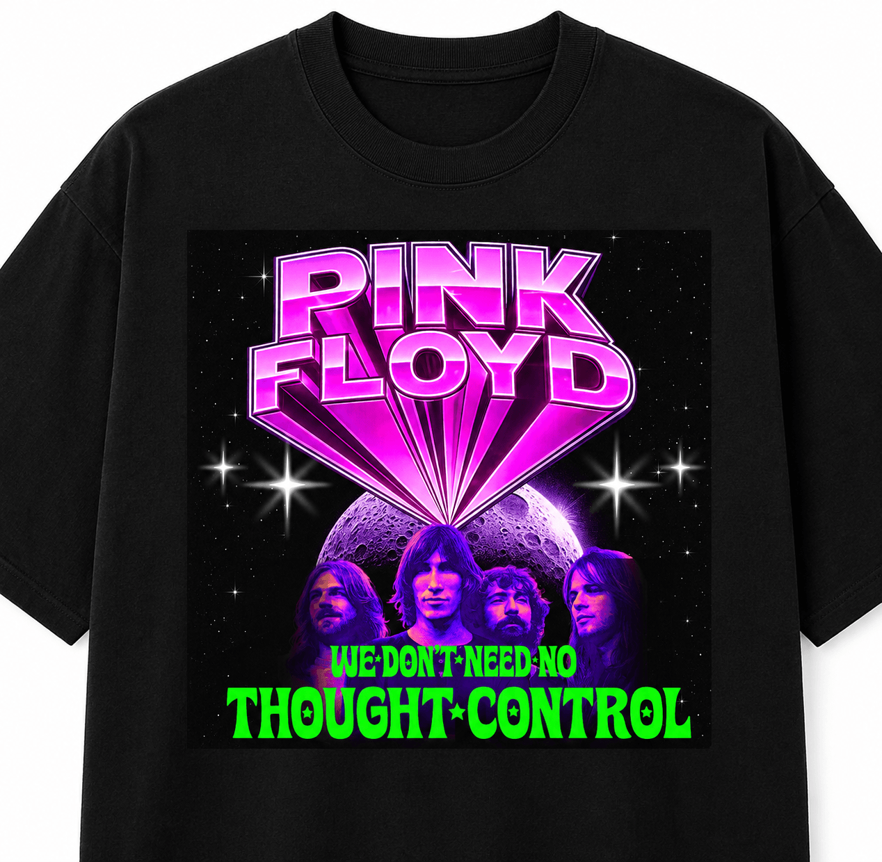 Pink Flloyd Unisex Oversized Graphic T-Shirt No Thought Control Neon Magenta Design Close Up