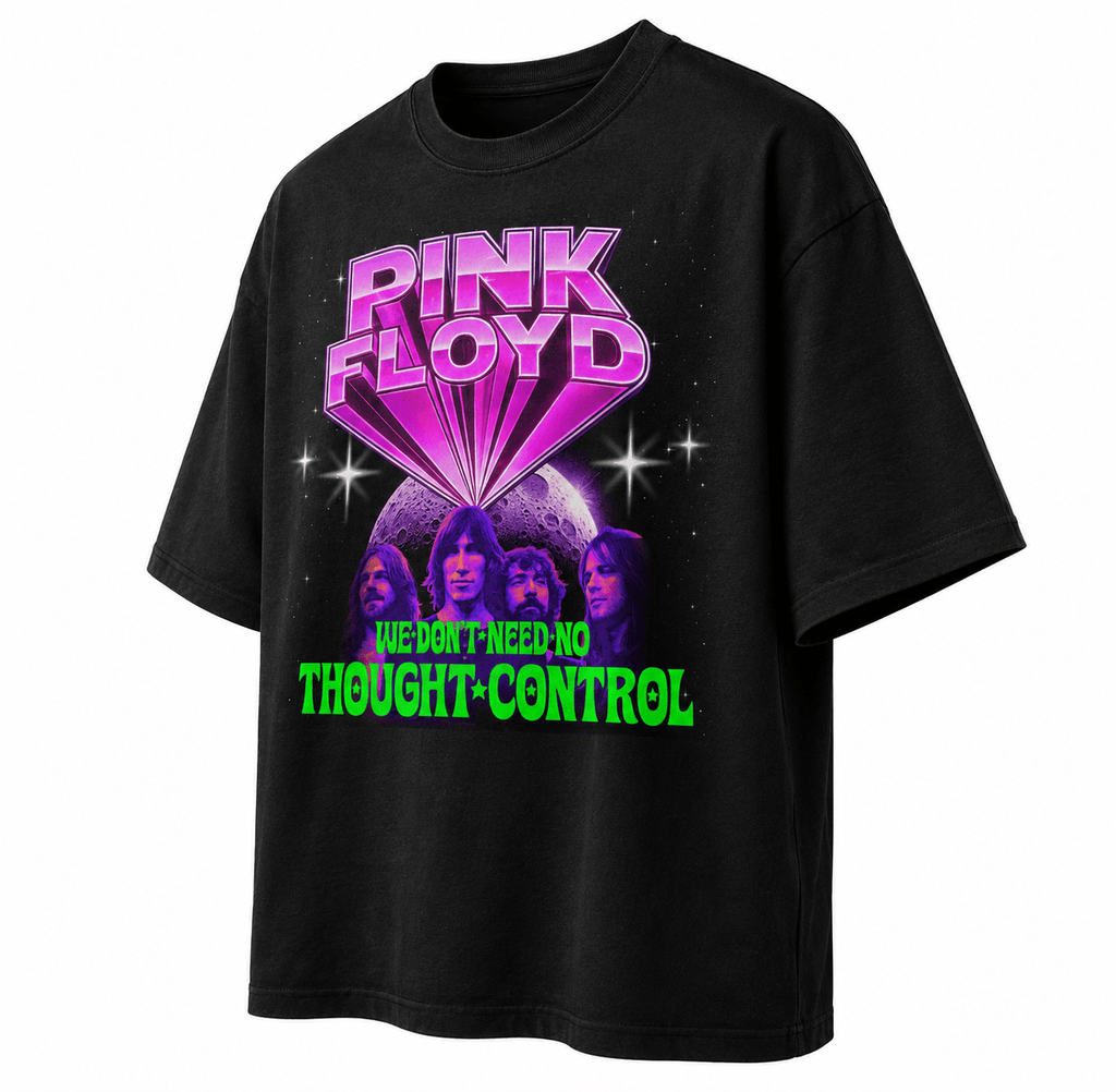 Pink Flloyd Unisex Oversized Graphic T-Shirt No Thought Control Neon Magenta Design Side