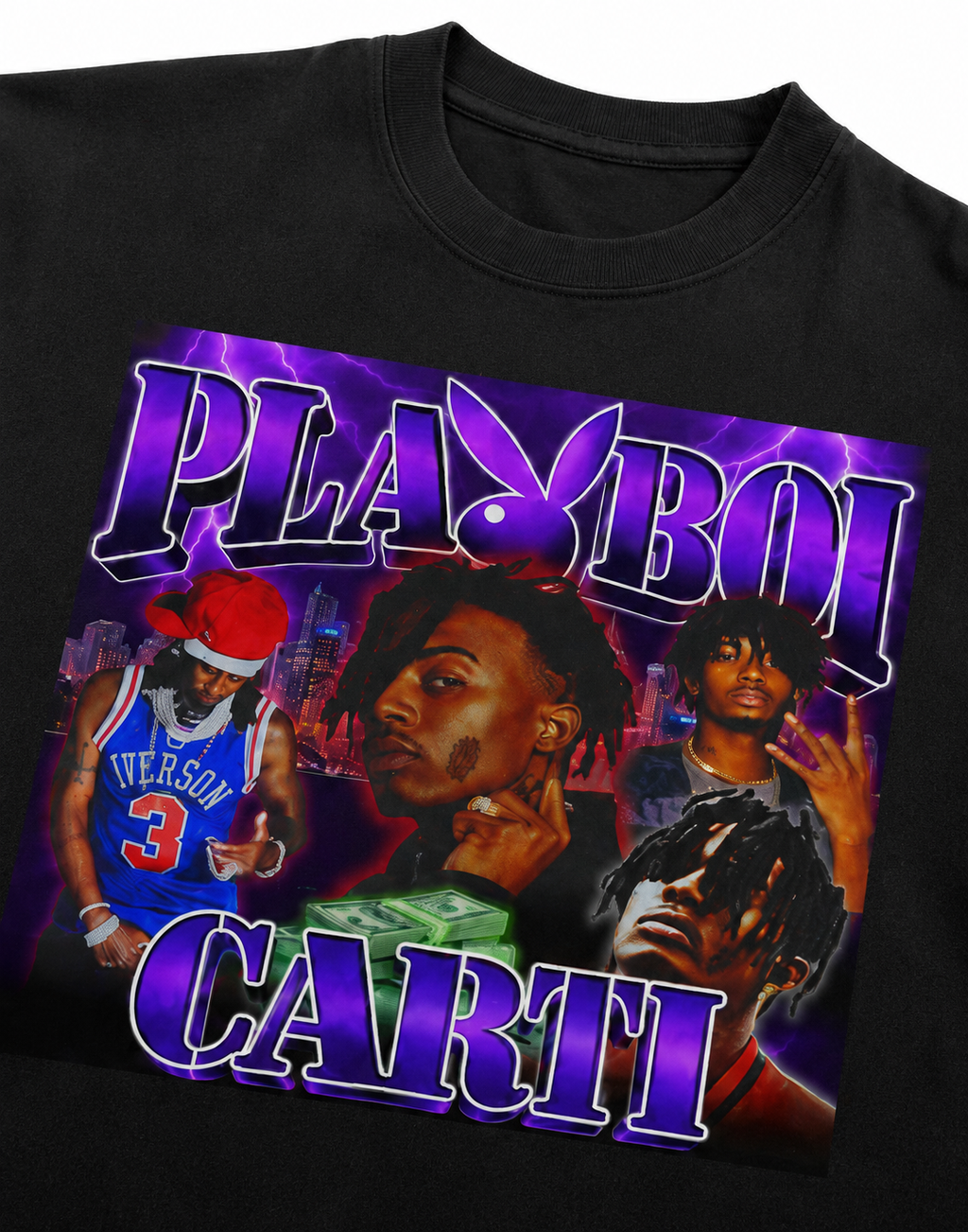 Playboi Carti Unisex Oversized Graphic T-Shirt With Toxic Purple Playboy Bunny Chaos Design