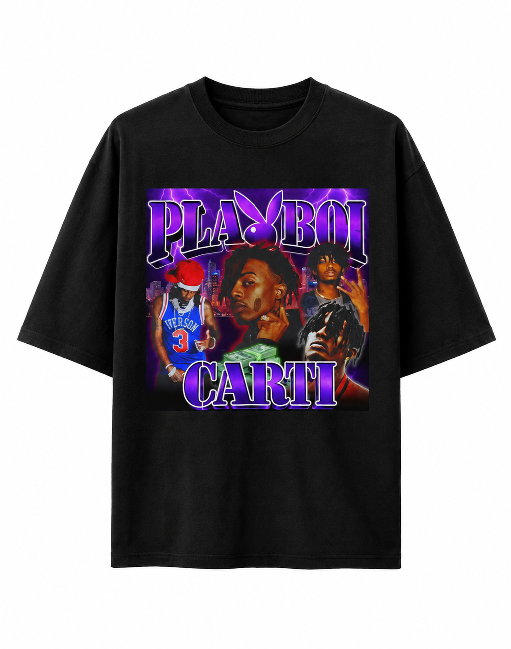 Playboi Carti Unisex Oversized Graphic T-Shirt With Toxic Purple Playboy Bunny Chaos Design