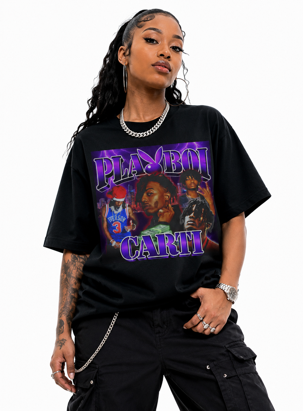 Playboi Carti Unisex Oversized Graphic T-Shirt With Toxic Purple Playboy Bunny Chaos Design