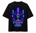 Psytrance Expand Your Mind Unisex Oversized Graphic T-Shirt With Cosmic Purple Psychedelic Alien Design Front