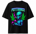 Psytrance Unisex Oversized Graphic T-Shirt With Magic Mushroom Green Blue Extraerrestrial Shaman Design Front 
