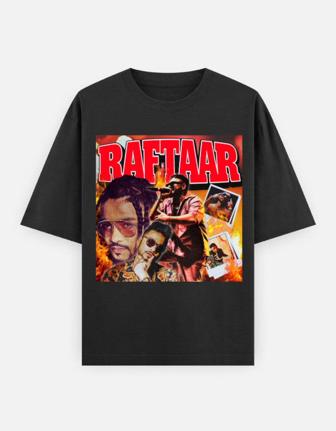 Raftaar Heatwave Hustle Rap Energy unisex oversized graphic T-shirt front with bold beat inspired design and signature vibes.