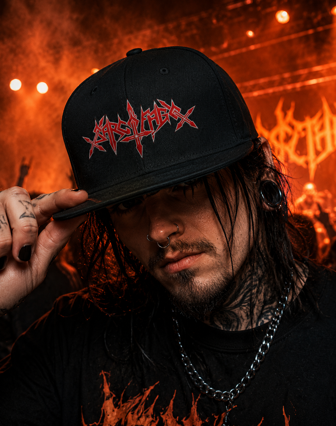 Sarcofago Unisex Snapback Cap With Blood Red Razor Spike Design