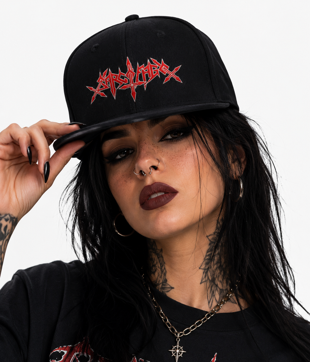 Sarcofago Unisex Snapback Cap With Blood Red Razor Spike Design