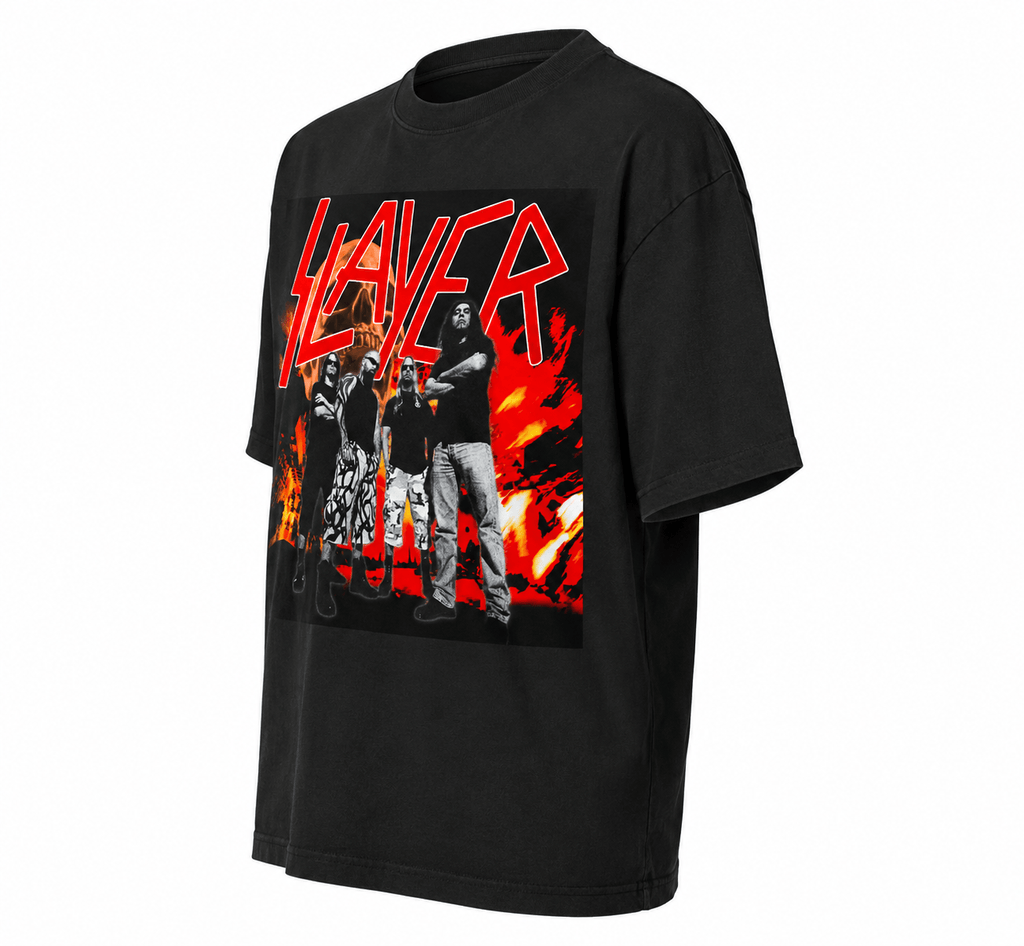 Slayer Unisex Oversized Graphic T-Shirt  With Blood Red Band Collage Chaos Design Side