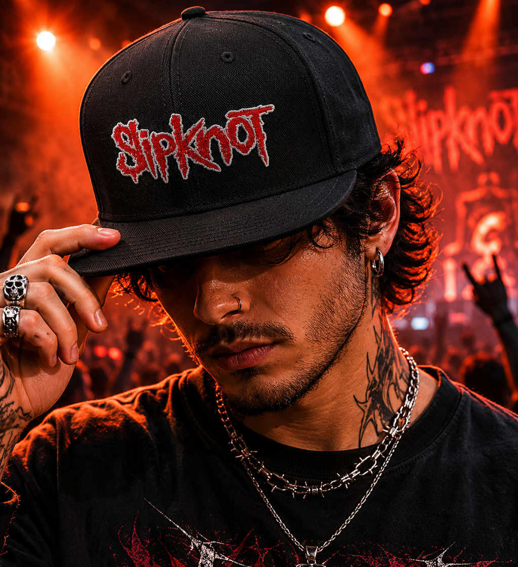 Slipknot Nu Metal Unisex Snapback Cap With Red Jagged Horror Design 
