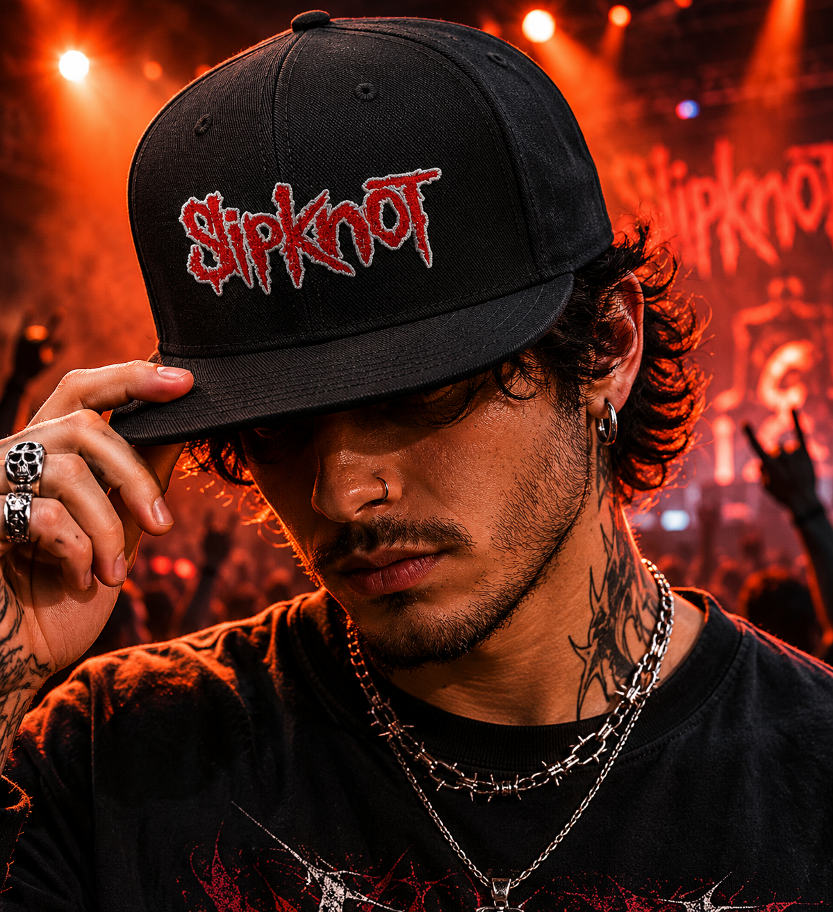 Slipknot Nu Metal Unisex Snapback Cap With Red Jagged Horror Design 
