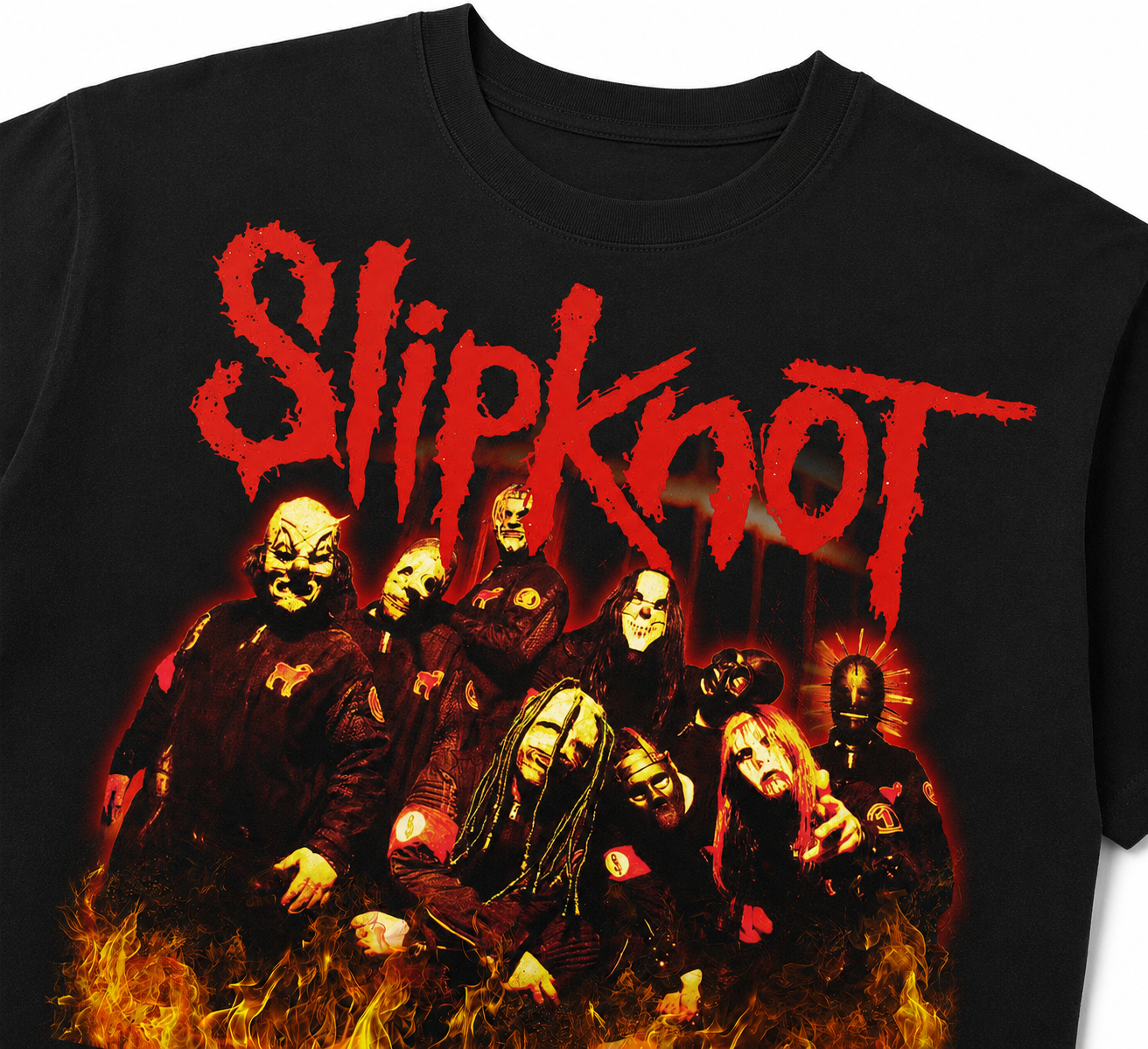 Slipknot Unisex Oversized Graphic T-Shirt Inferno Red Masked Chaos Design Close Up