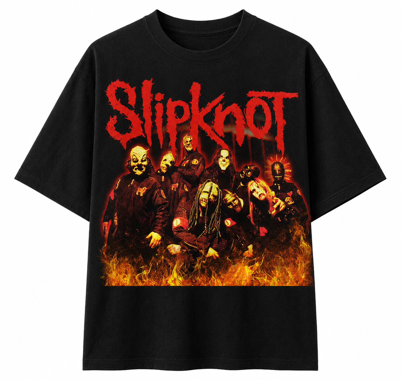Slipknot Unisex Oversized Graphic T-Shirt Inferno Red Masked Chaos Design Front