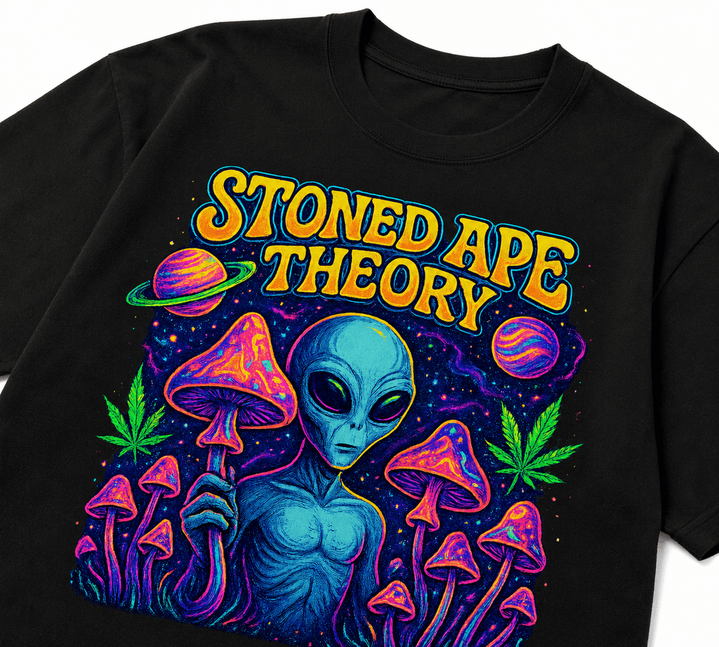 Stoned Ape Theory Unisex Oversized Graphic T-Shirt With Cosmic Purple Design Close-Up