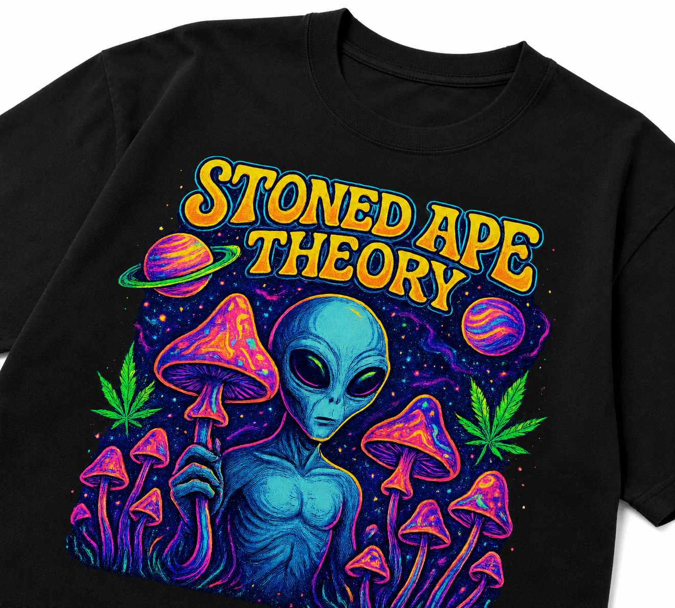 Stoned Ape Theory Unisex Oversized Graphic T-Shirt With Cosmic Purple Design Close-Up