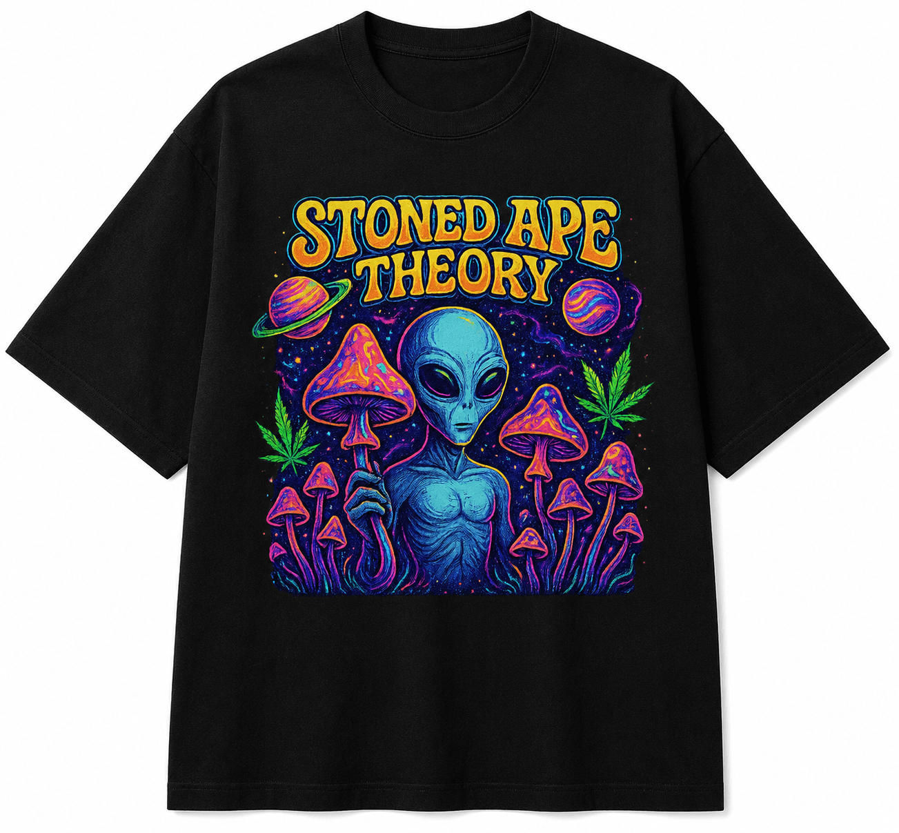 Stoned Ape Theory Unisex Oversized Graphic T-Shirt With Cosmic Purple Design Front
