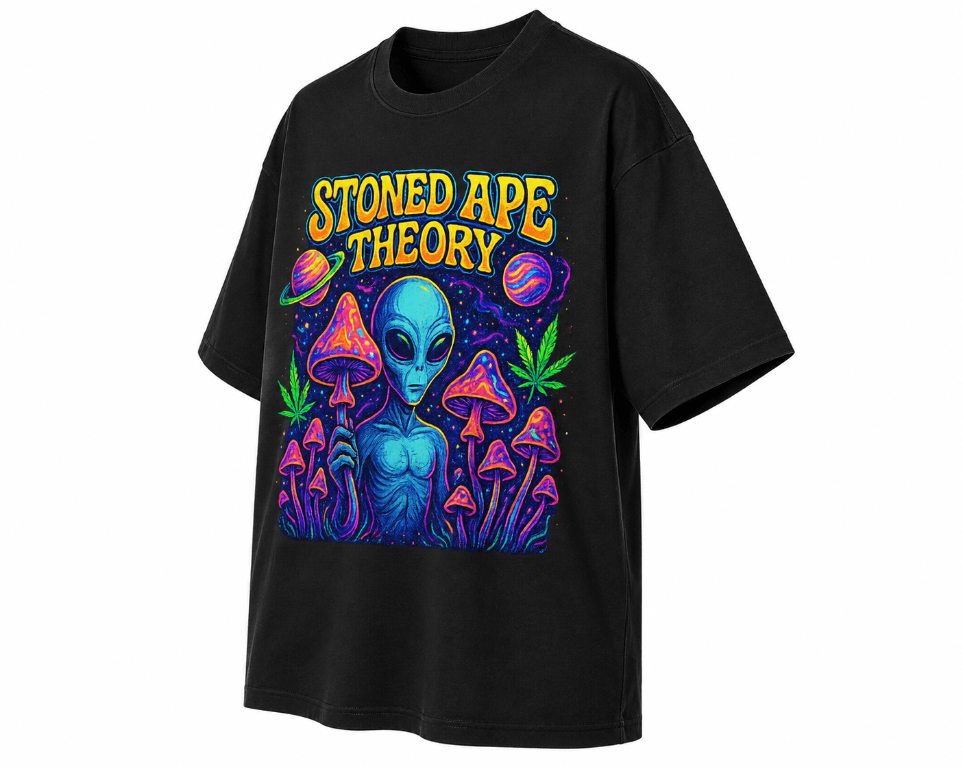 Stoned Ape Theory Unisex Oversized Graphic T-Shirt With Cosmic Purple Design Side