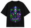 Psytrance Strange Frequency Unisex Oversized Graphic T-Shirt With Neon Purple Design Front 