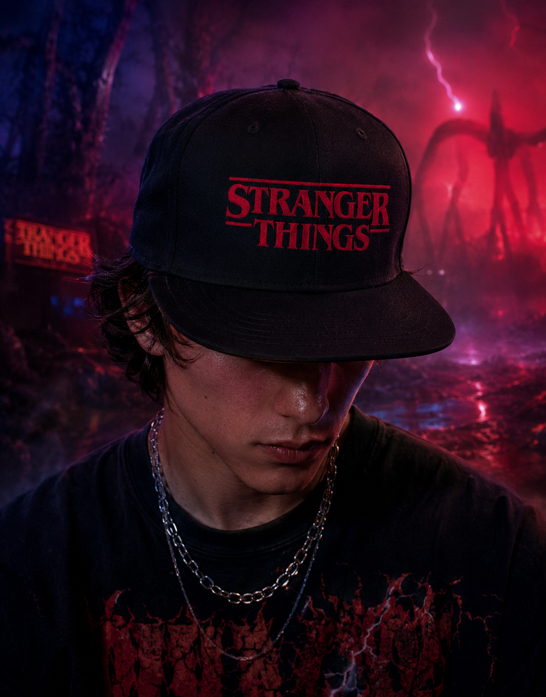Stranger Things Unisex Snapback With Blood Red Retro Horror Logo Design 
