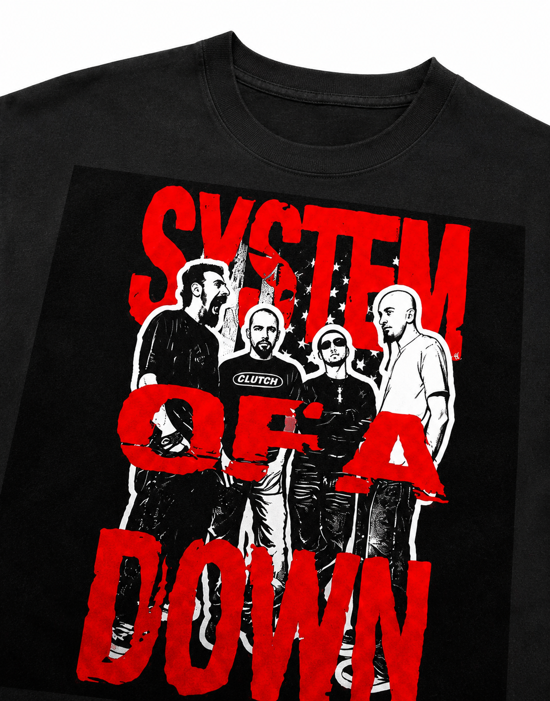 System Of A Down Unisex Oversized Graphic T-Shirt With Toxic Red Distressed Band Collage Chaos Design Detail