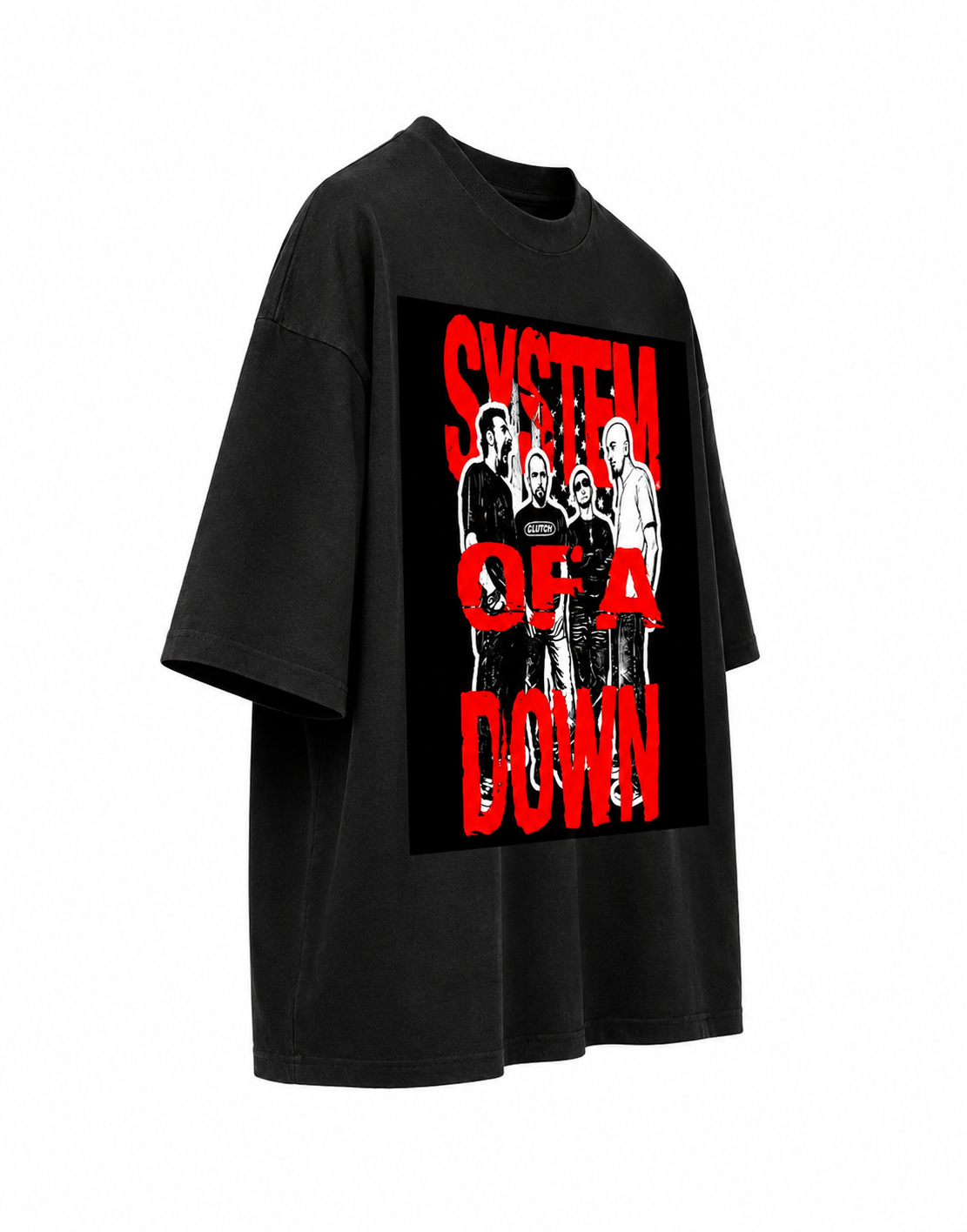 System Of A Down Unisex Oversized Graphic T-Shirt With Toxic Red Distressed Band Collage Chaos Design Side