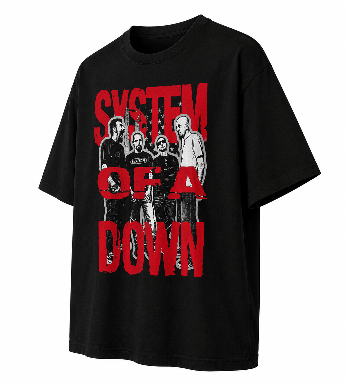 System Of A Down Unisex Oversized Graphic T-Shirt Toxic Red Distressed Band Collage Chaos Design Side