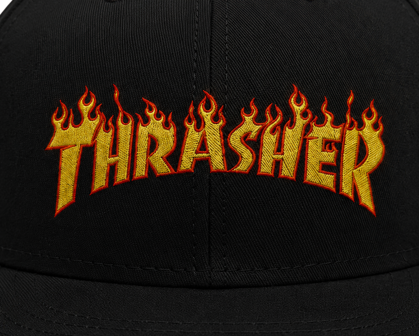 Thrasher Unisex Snapback Cap With Yellow Flames Design 
