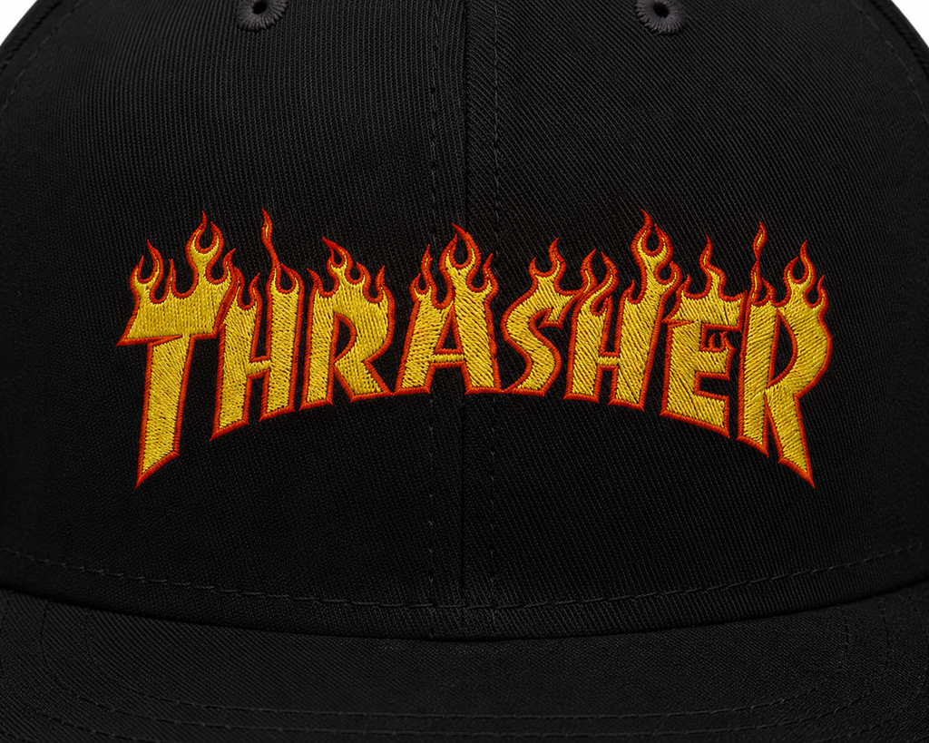 Thrasher Unisex Snapback Cap With Yellow Flames Design 
