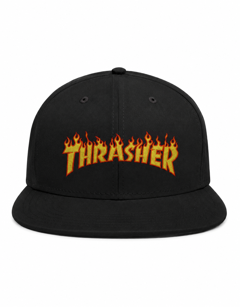 Thrasher Unisex Snapback Cap With Yellow Flames Design 
