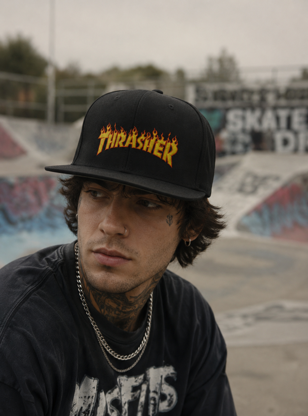 Thrasher Unisex Snapback Cap With Yellow Flames Design 
