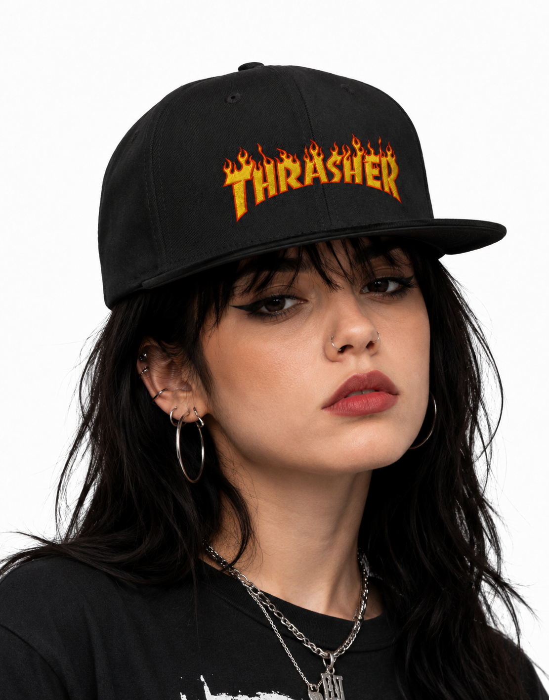 Thrasher Unisex Snapback Cap With Yellow Flames Design 
