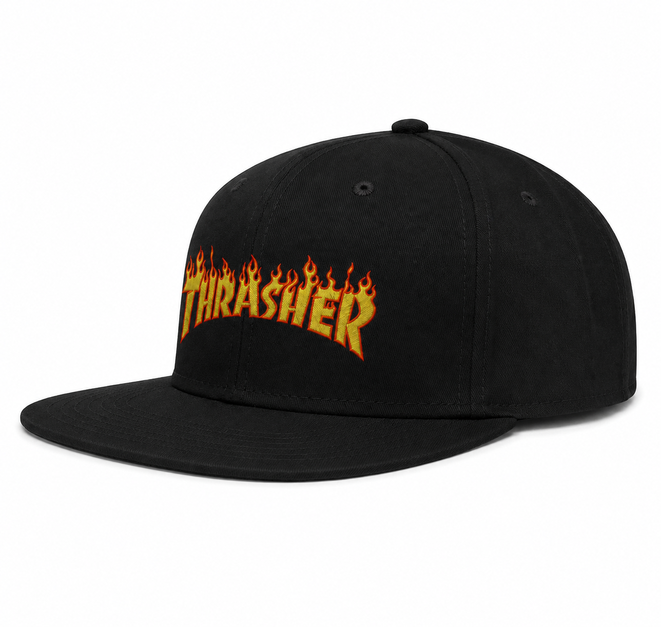 Thrasher Unisex Snapback Cap With Yellow Flames Design 
