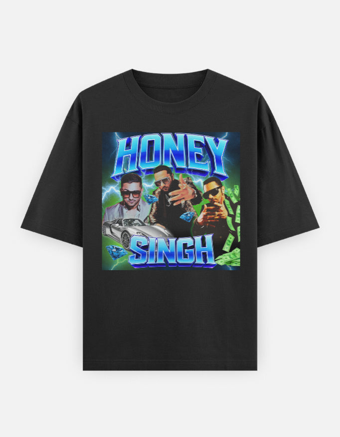 Yo Yo Honey Singh Raw Desi Hip Hop oversized graphic t-shirt front, rap style, street energy and attitude.